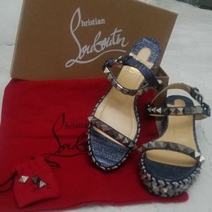 Denim Christian Louboutin wedge sandals